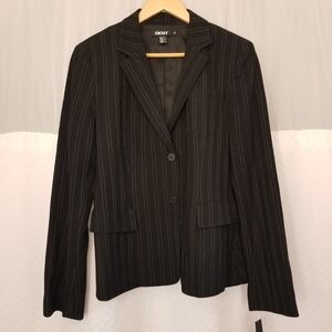DKNY Pinstripe Wool Blazer, Black and White, Size 14, NWT